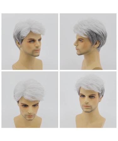 Realistic Gray Wig for Men - Fluffy Short Silver-White Style | Ideal for Middle-Aged & Elderly - Buy Online on GoSupps.com