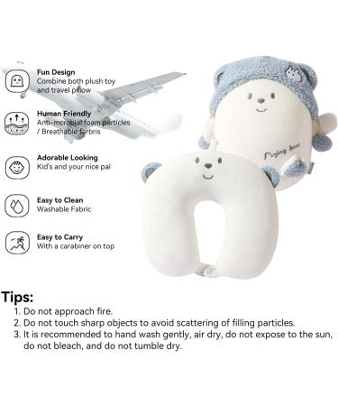 JOYRAVO Kids Travel Pillow - 2-in-1 Deformable Neck Pillow with Cute Plush Animals for Comfy Sleep and Play - Blue Bear Design | Perfect for Airplanes, Cars, and Travel - Buy Online on GoSupps.com