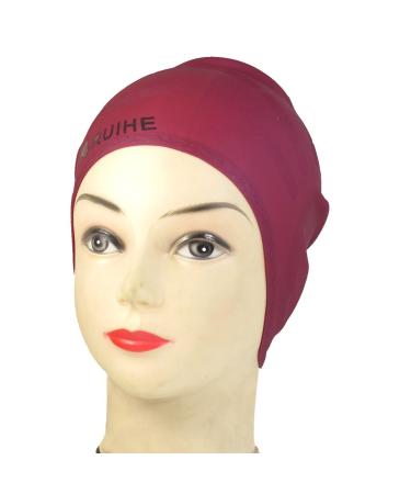 Ruilogod Adult Burgundy Embossing Pattern Silicone Ear Protection Swimming Cap