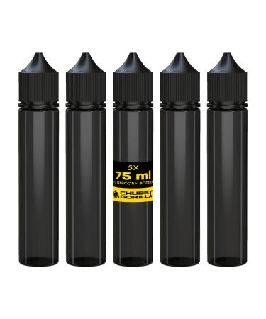 Chubby Gorilla Liquid bottles 75ml (5 Set) - V3 Unicorn Bottle - 75ml dripping bottle & pipette bottle - child -proof and outlet -safe 75ml bottles for oils and liquid (black) 75 ml black
