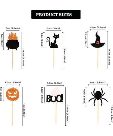 Halloween Cupcake Toppers Black Glitter Bat Spider Pumpkin Design Halloween Cupcake Picks Food Fruit Dessert Cocktail Picks Cake Decorations Holiday Party Supplies (36pcs) - Buy Online on GoSupps.com