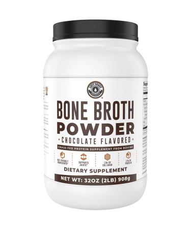 Bone Broth Protein Powder, Chocolate, Grass Fed 2lbs, 42 Servings 17g Protein, 13g Collagen. Low Carb, 2 net Carb, Dairy Free, Keto Friendly Bone Broth Protein Supplement with Collagen Types I & III