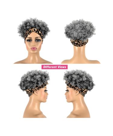 Allyreetress Short Curly Wig with Headband | Synthitic Kinky Curly Afro Puff | Yellow Leopard Print T1B/Grey - Buy Online on GoSupps.com