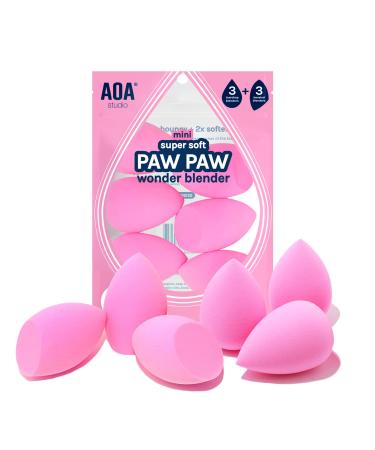 AOA Studio Collection MiNi Makeup Sponge Set Makeup Blender Latex Free and High-definition Set of 6 Makeup Blender For Powder Cream and Liquid, Super Soft Wonder Blender Beauty Cosmetic 3 Tear Drop + 3 Beveled Shape (Pink)