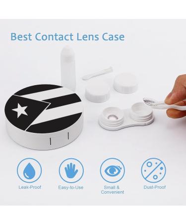 Black Puerto Rico Flag Round Case For Contact Lens Kit Storage Box with Mirror Printed - Buy Online on GoSupps.com