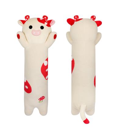 Yamepuia Long Mushroom Cow Plush Pillow 20 Long Cow Plush Hugging Body Plushies Soft Cow Cuddly Squishy Pillow Toy for Kids Girlfriend Bedding Sleeping Mushroom Cow Pillow