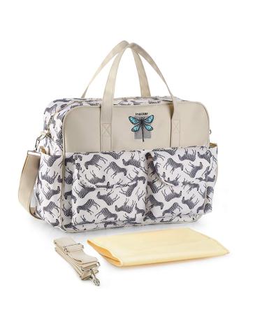 Kamay's Multifunctional Waterproof Mummy Shoulder Diaper Bag Chic Nappy Changing Bag Tote/Messenger Style Large Lightweight High-density Glossy Nylon Fabric with Changing Mat (Grey Zebra)