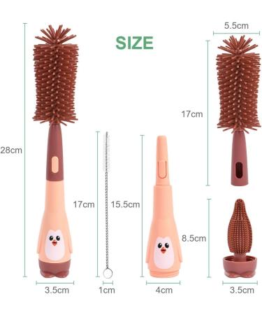 Vicloon 2 in 1 Baby Bottle Brush | Silicone Cleaner for Water Bottles, Glass Cups & Thermoses - Red Penguin Design - Buy Online on GoSupps.com