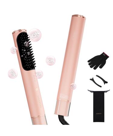 Hair Straightener Brush Ionic Hair Straightening Brush Flat Iron for Women Anti-Scald and Anti-Frizz Ceramic Straightening Comb Fast Heating for Professional Salon at Home (Pink)