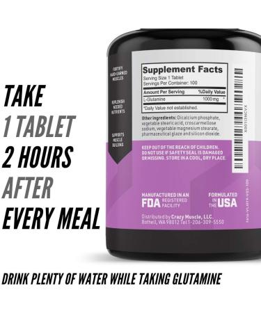 Crazy Muscle Keto Friendly L Glutamine Capsules 1000mg - Post Workout Supplement for Recovery, Muscle Soreness, Strength Gains, and Gut Health - 100 Pills - Buy Online on GoSupps.com