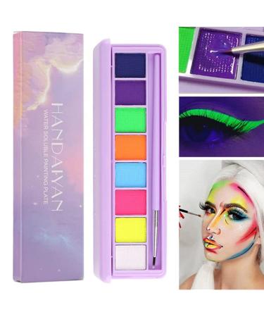 Go Ho 8 Colors Water Activated Eyeliner Palette,Highly Pigmented Bright Vibrant Fluorescent Rainbow Colorful Face and Body Paint Makeup,Matte and UV Glow Graphic Eyeliner,With Eyeliner Brush-01 4 UV Colors(01)