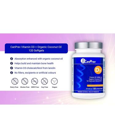 CanPrev D3 - Organic Coconut Oil | 120 Softgels | Pack of 1 l Helps Build And Maintain Bone Health 120 count (Pack of 1) - Buy Online on GoSupps.com
