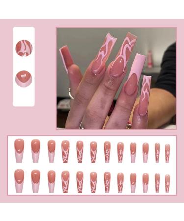 Justotry 24-Piece Pink Flame Coffin Nails - Press-On Ballerina Art Nails with Glue for Women - Buy Online on GoSupps.com