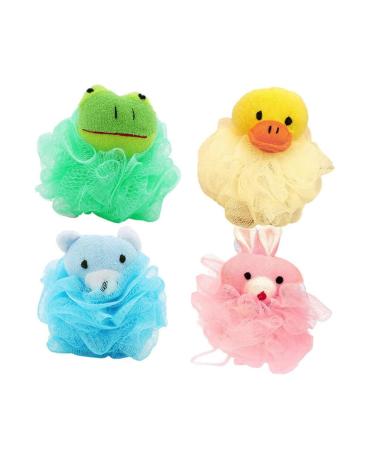Beavorty 4Pcs Bath Flower Shower Sponge Shower Scrub Ball Shower loofahs Balls Bath Pouf loofah Scrub Shower Puff Ball Animal Shaped Bath Body scruber Bathing Ball or Baby Cute net Brush