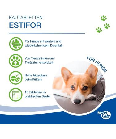 Nutrilabs Estifor Tablets for Dogs - 10 Digestive & Intestinal Health Supplements with Bentonite Yeast Extracts & Prebiotics - Premium Dog Dietary Products - Buy Online on GoSupps.com