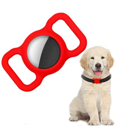 PKQtop protective cover compatible with Apple Airtag PET collar silicone protection case for airtails anti-wost locator protective cover compatible with airtag for dog collar school bag red