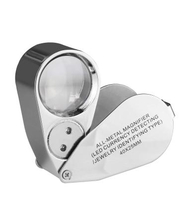 Beileshi 40X Illuminated Jeweler LED and UV Lens Loupe Magnifier with Metal Construction and Optical Glass with a Durable and Sturdy Travel Carrying Case 40x Loupe(led+uv)