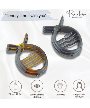 Parcelona French Round Inner Teeth 2 Inch Hair Clips Set - Tortoise Shell and Black Cellulose Hair Accessories for Women - Buy Online on GoSupps.com