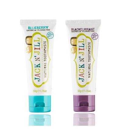 Jack N' Jill Kids Natural Toothpaste Fluoride Free Toothpaste Helps Soothe Gums and Fight Tooth Decay Toothpaste for Baby Toddler and Children 6 Months Plus Blackurrant and Blueberry Bundle 2x50g Blackcurrant and Blueberry 50 g (Pack of 2)