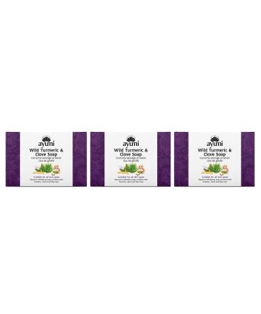 Ayumi, Turmeric & Clove Soap, Suitable for All Skin Types, Exfoliates & Removes Excess Oils, 3 x 100g
