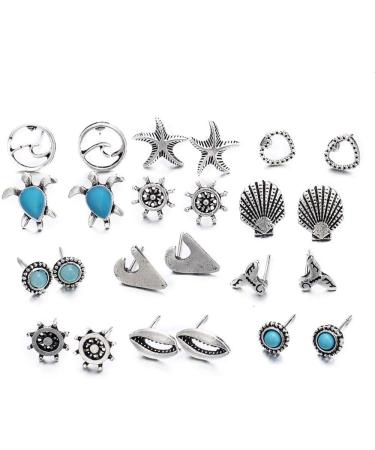 Feylie Earrings Set - 12 Pairs Boho Turtle & Naval Esters Jewelry Decor | Perfect Gift Idea - Buy Online on GoSupps.com
