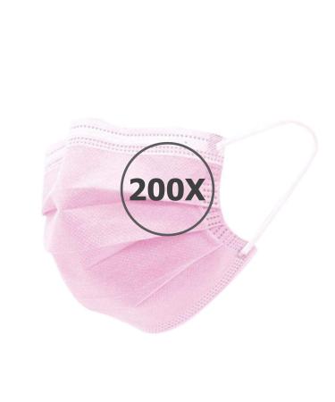 TBOC Disposable Hygiene Mask - Polypropylene Mask 3 Layers Soft Lightweight Breathable with Nose Clip 200 Pink Units