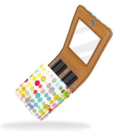 Shop Stylish Leather Lipstick Case with Mirror | Mini Lip Gloss Organizer - Colorful Dots Design | International Shipping Available - Buy Online on GoSupps.com