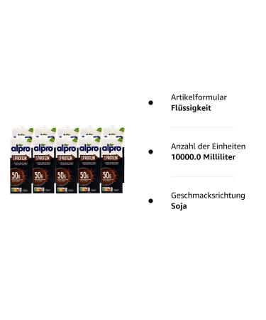 Alpro 10 Pack Protein Soyburz Schoko - 100% Vegetable Choco Soya Drink (1L 50g Protein/Pack) - International Shipping - Buy Online on GoSupps.com