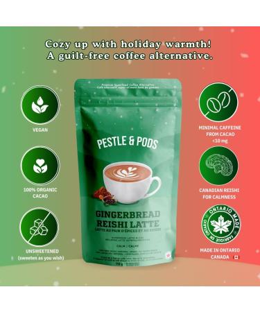 Pestle and Pods GingerBread Reishi Latte and 100% Organic Raw Cacao Reishi Mushroom Ginger Cinnamon Ingredients Coffee Alternative No Added Sugar Vegan & Calming effects from Reishi Unsweetened 23 servings - 70g - Buy Online on GoSupps.com