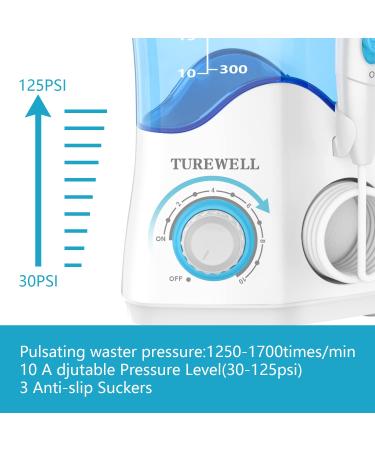 Turewell Water Dental Flosser - 8 Jet Tips, 10 Pressure Levels, 600ML Tank - White - Buy Online on GoSupps.com