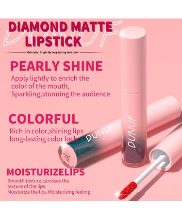 Dulele 12 PCS Diamond Glitter Liquid Lipstick Set | Long Lasting Metallic Shimmer & Matte | Non-Stick Cup | Highly Pigmented Lip Gloss - Buy Online on GoSupps.com
