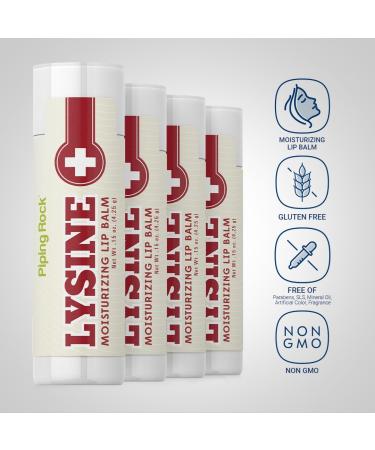 Piping Rock Lysine Lip Balm | 4 Pack | Moisturizing Ointment | Non-GMO and Gluten Free - Buy Online on GoSupps.com