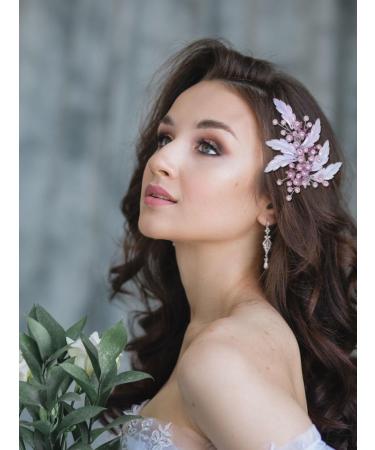 IYOU Mermaids Wedding Hair Clip Purple Pearl Leafs Hair Barrette Bridal Bridesmaid Hair Accessories for Women and Girls - Buy Online on GoSupps.com