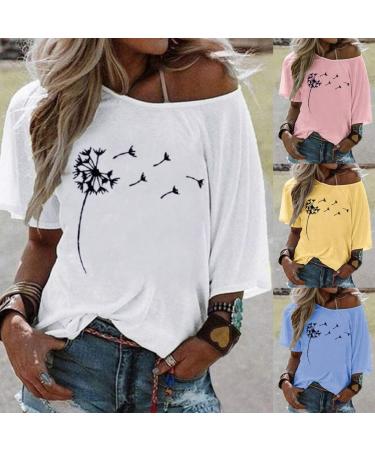 Ppanguding Women's Off Shoulder Rainbow T-Shirt - Summer Mode Graphic Print Top - XL Blue-C - Trendy Blouse for Sunshine Vibes - Buy Online on GoSupps.com