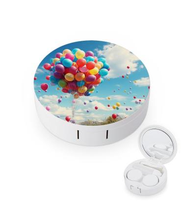 Contact Lens Case Colorful Balloons Blue Sky Portable Travel Contact Lens Box Contact Lens Storage Box