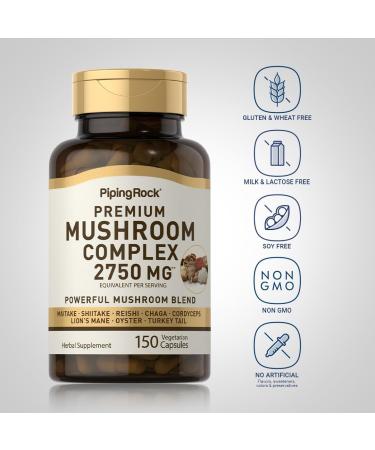 Piping Rock Mushroom Complex Capsules 2750mg - 150 Pills, 8 Mushroom Extract Blend | Herbal Supplement - Buy Online on GoSupps.com