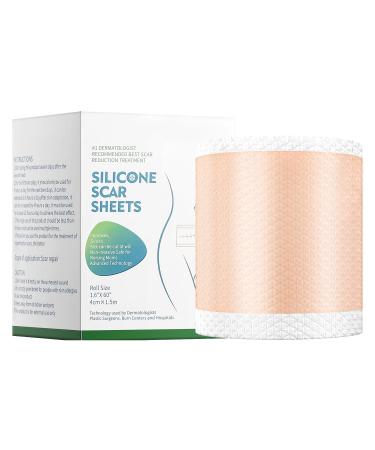 Silicone Scar Sheets (1.6"x 60'' Roll-1.5M) Silicone Scar Tape Silicone Scar Sheets Patches Silicone Reusable Scar Strips Suitable for All Types of Scars Silicone Scar Gel Tape