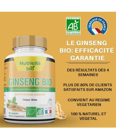 Organic Ginseng 60 capsules - Reduces fatigue stress and increases libido - Rich in active ingredients - 100% organic ginseng that facilitates recovery and restores energy - Buy Online on GoSupps.com
