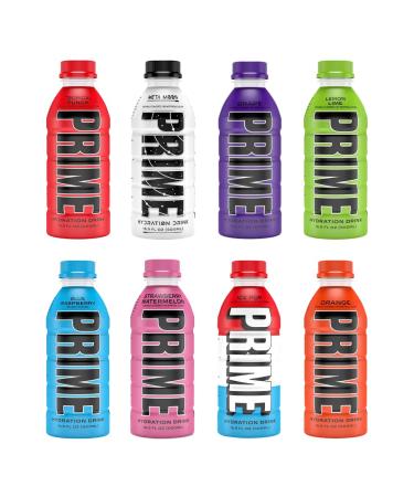 NEW! Prime Hydration Sports Drink All 8 Flavors Variety Pack - Energy Drink, Electrolyte Beverage - Meta Moon, Lemon Lime, Tropical Punch, Blue Raspberry, Orange, Grape, Ice Pop & Strawberry Watermelon - 16.9 Fl Oz (8-Pack)