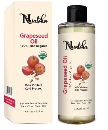 Organic Grape Seed Oil 100% Pure Cold Pressed Carrier Oil For Acne Prone Skin Hair Care Face Cleanser Anti-Aging Moisturizer for Wrinkles and Stretch Marks -220 ML