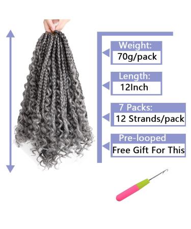 12 Inch Boho Box Braids Crochet Hair | Prelooped with Curly Ends | 7 Packs 1B/Gray | Crochet Braiding Hair for Black Women - Buy Online on GoSupps.com