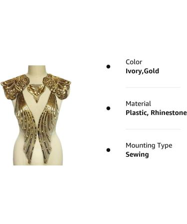 Gauze Sequins Phoenix Tail Feather Patch Applique Set for DIY Wedding Gown & Bridal Dress - 5pcs (Black) Ivory Gold - Buy Online on GoSupps.com