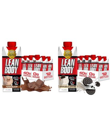 LABRADA Lean Body Ready-to-Drink Protein Shake Bundle - Chocolate & Cookies and Cream 40g Protein 0 Sugar 22 Vitamins & Minerals 17 Fl Oz (12-Pack Each)