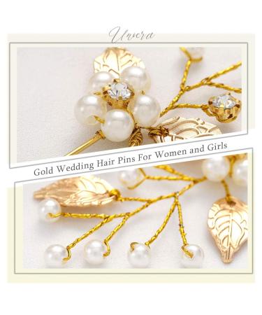 Unicra Gold Hair Accessories - Wedding Hairpins with Crystals Pearls & Leaves | 3-Piece Set for Women & Girls - Buy Online on GoSupps.com