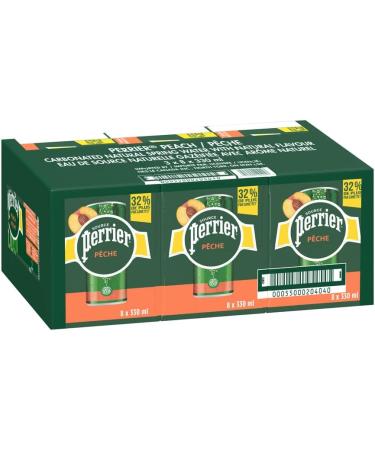 Perrier Peach Carbonated Natural Spring Water with Natural Flavour No Calories No Sweeteners No Sodium 330ml Pack of 24 Cans - Buy Online on GoSupps.com