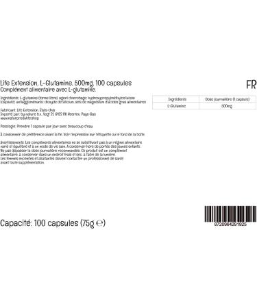 Life Extension L-Glutamine 500mg Vegan Capsules - Lab-Tested Gluten Free | Vegetarian | Soy Free | GMO Free - Buy Online on GoSupps.com