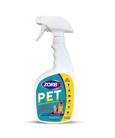 ZORBX Pet Stain and Odor Eliminator for Strong Odor - Dual Action Natural Enzymes Pet Odor Neutralizer & Stain Remover for Dog & Cat Urine | Carpet Cleaner Spray - 24 FL Oz