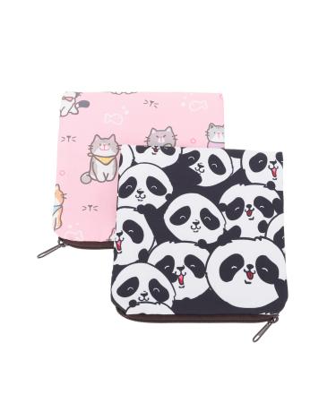 Milisten Wallet Purse 2pcs Tampons Collect Bags Menstrual Pad Storage Bags Sanitary Napkin Storage Bag with Zipper Makeup Bags Kitten Pattern Mini Coin Bag for Women and Girls Period Bag