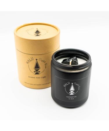Verbena Scented Candle + Obsidian Crystal | Aromatherapy | Meditation | Reiki Infused | 100% Natural Soy Candles