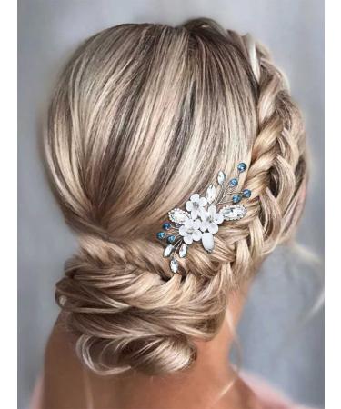 Silver Blue Rhinestone Wedding Hair Comb - Crystal Bridal Side Comb for Women and Girls - Buy Online on GoSupps.com
